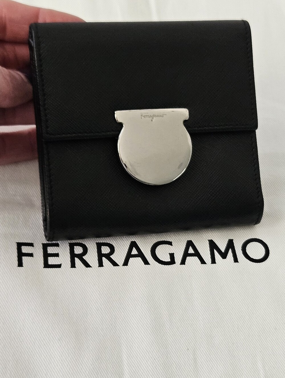 Salvatore Ferragamo Vintage Gancini Black Leather Compact Wallet